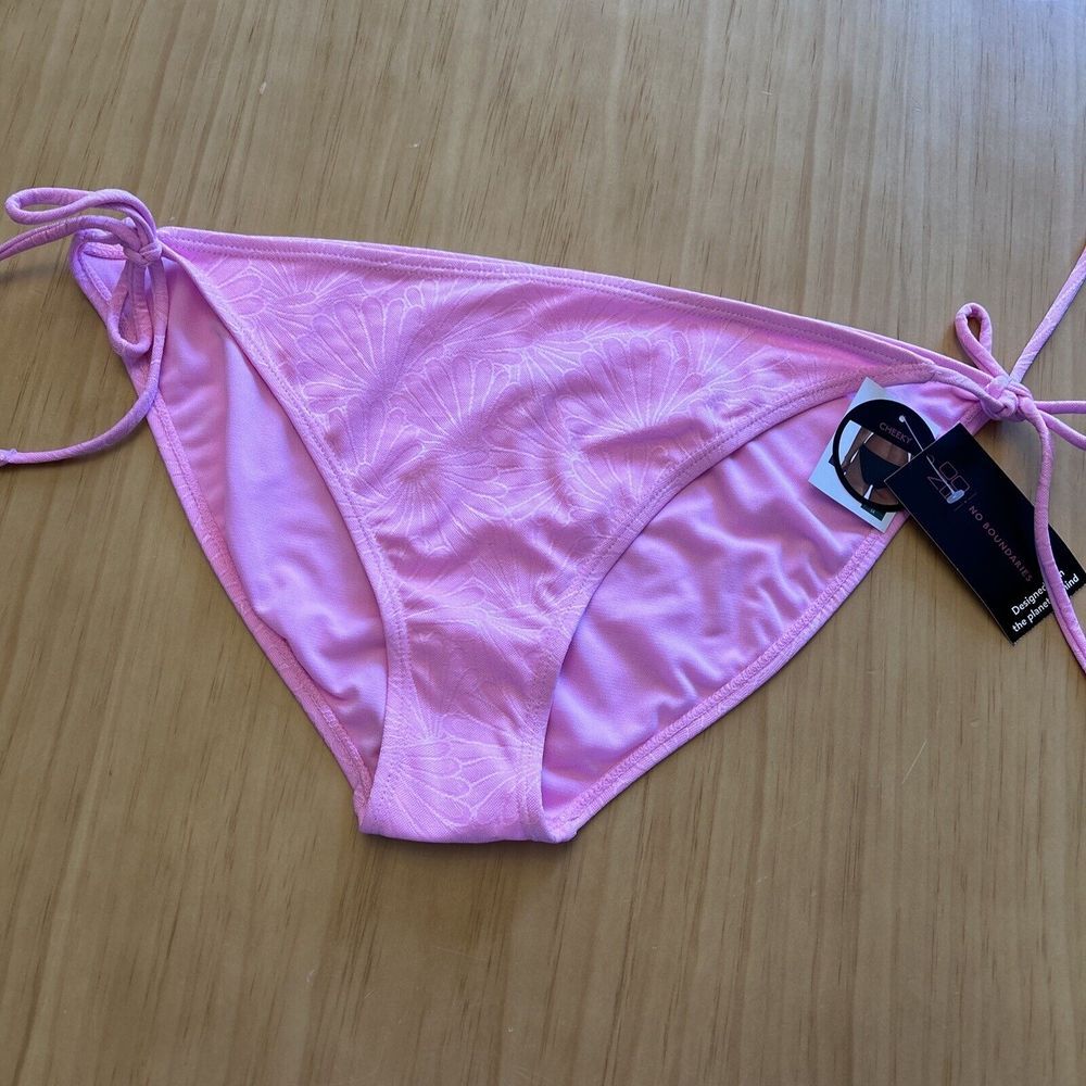 No Boundaries Women's Plus Side Tab Swim Bikini Bottom Pink XL (15-17) NWT